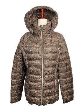Michael Kors Jacket Packable Down Hooded Hoodie Zip Up Jacket Leopard Women's M